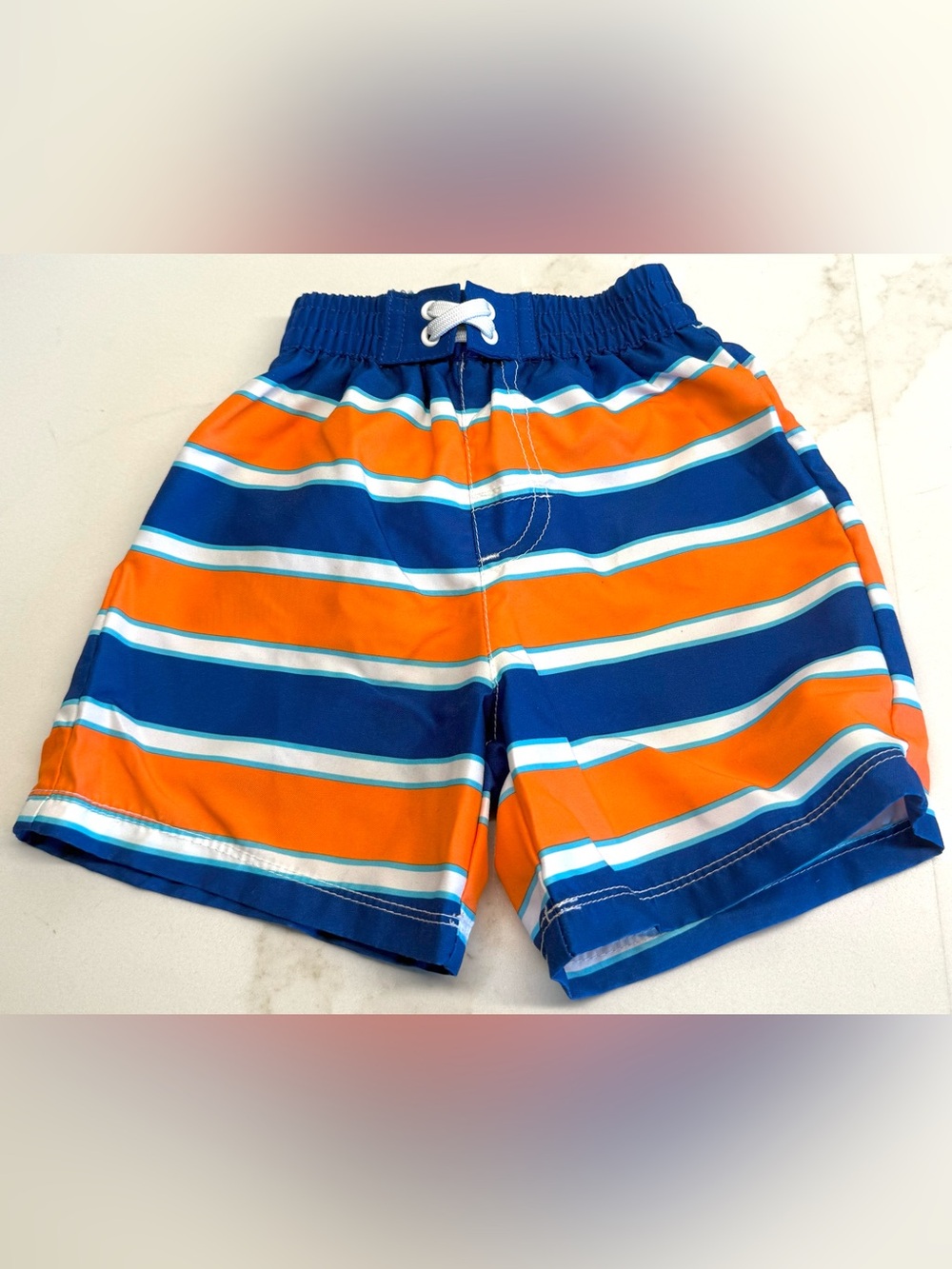 OP Ocean Pacific Boys 12M Swim Trunks Blue Orange Stripe